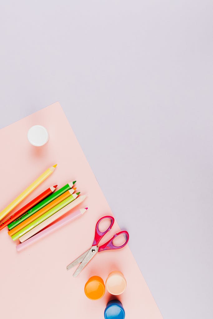 Art Materials on Pink Surface